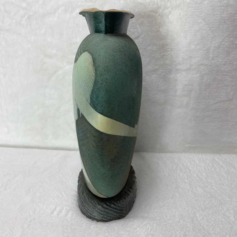 Unique Pottery Ceramic Signed Vase Abstract Design‎ Nude Couple Textured Base